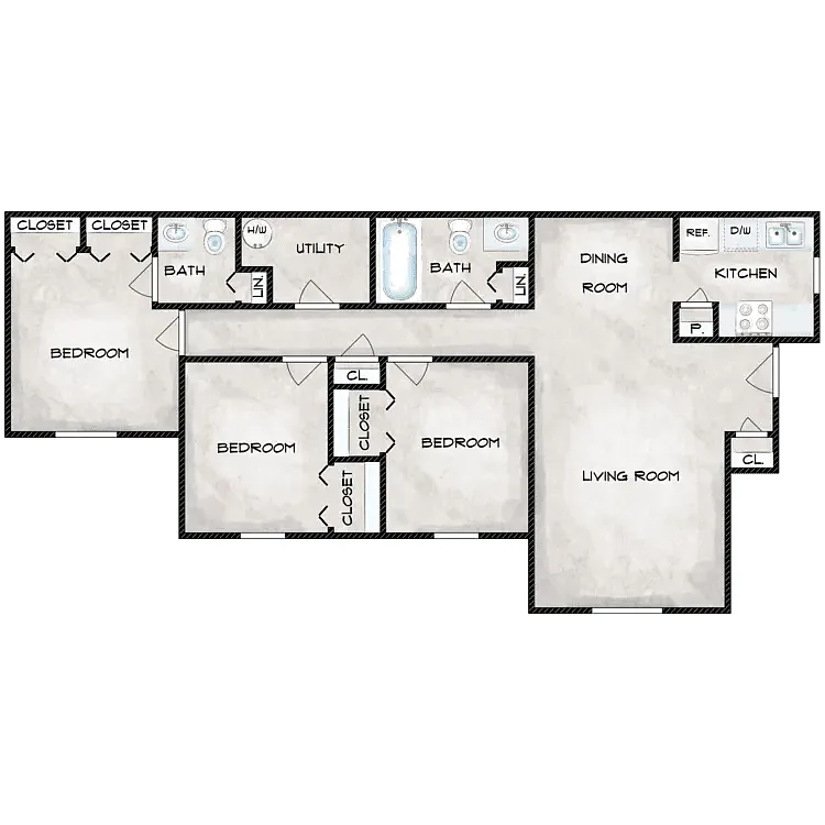 Floor plan 3 Bed 2 Bath