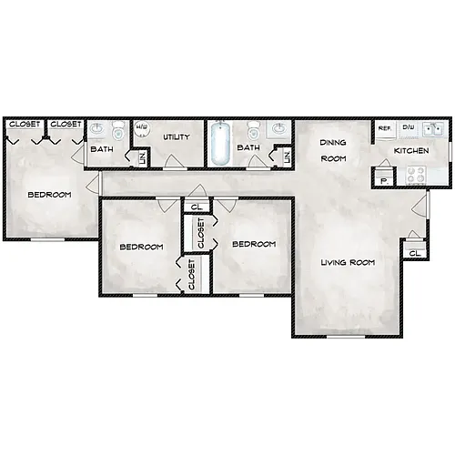Floor plan 3 Bed 2 Bath