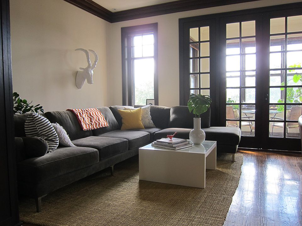 Living room with furniture facing to solarium