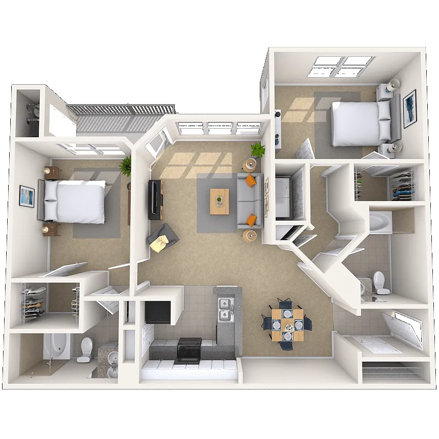 Floor plan Traditional 2x2 1113 SF