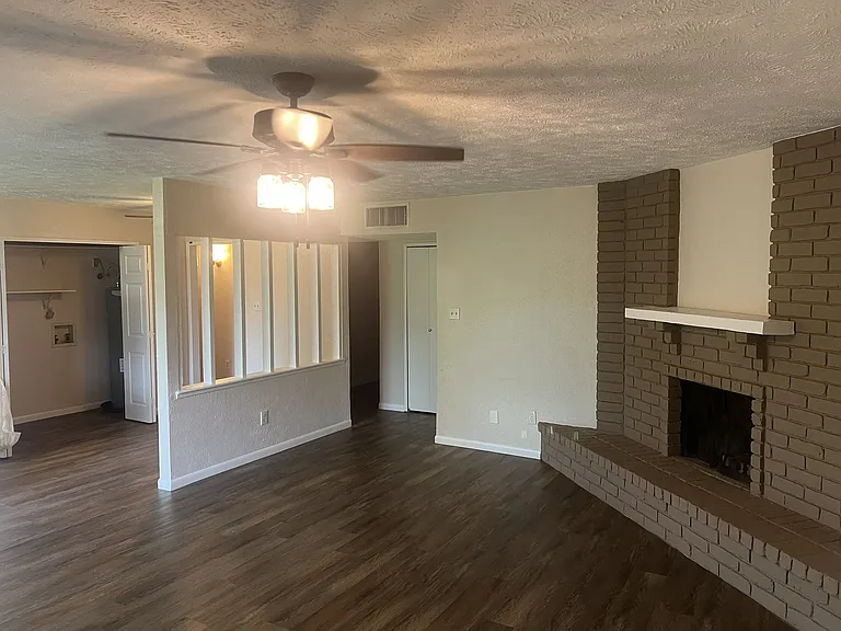 Living room view into dining area