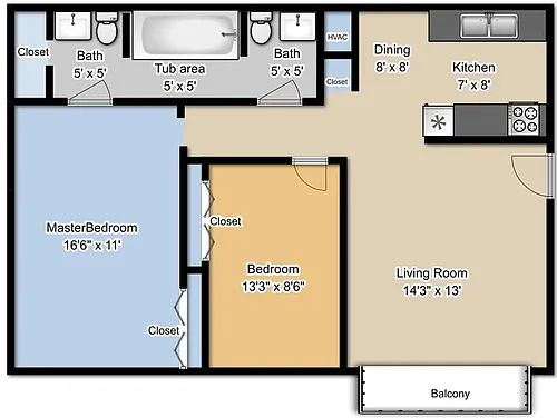 Floor plan Two Bedroom One Bath