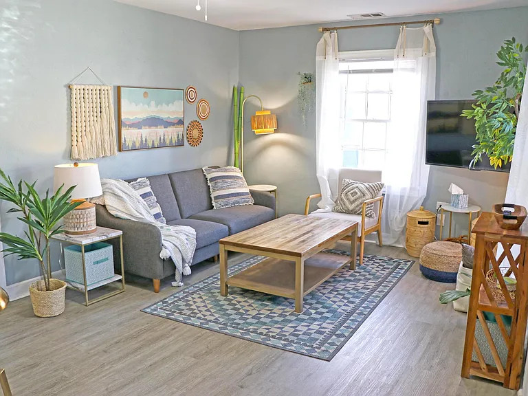 Tall windows provide plenty of natural light.