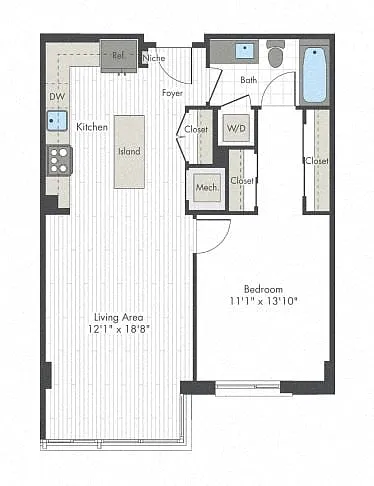 Floor plan 1 Bed/1 Bath-H5