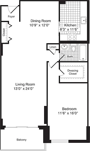 Floor plan 1 Bedroom M