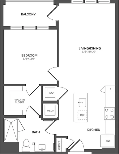 Floor plan 1 Bed/1 Bath-A15