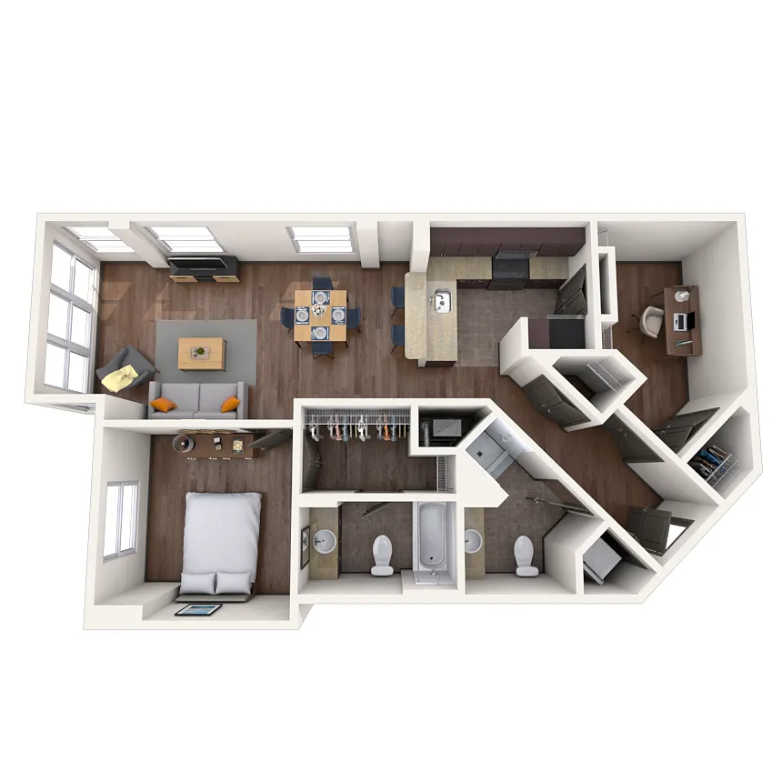 Floor plan Traditional 1x2 882-1078 SF