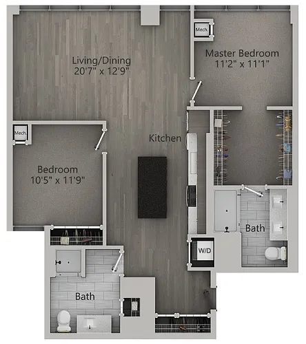 Floor plan B7 | 2 Bedroom | 1,162 SF
