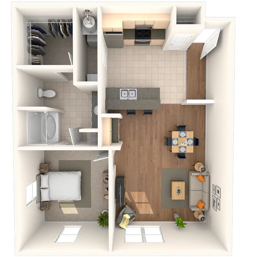 Floor plan Traditional 1x1 843-950 SF