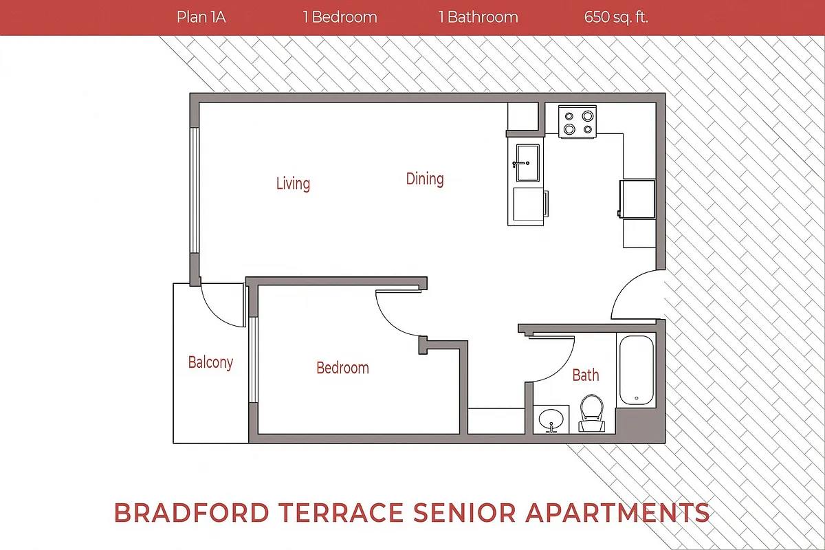 Floor plan 1 Bedroom, 1 Bath