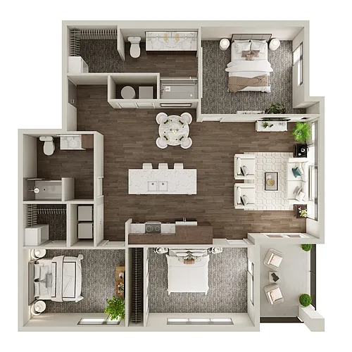 Floor plan 3 Bedroom, 2 Bathroom - 1297-1392 SF