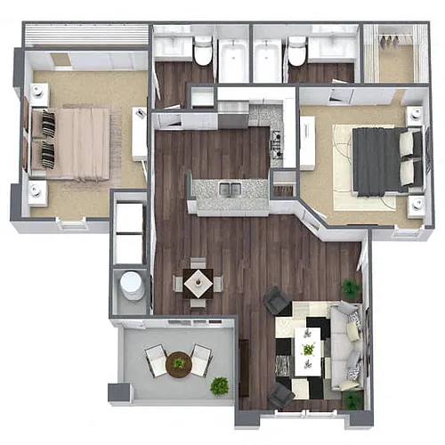 Floor plan B1: 2 Bed 2 Bath