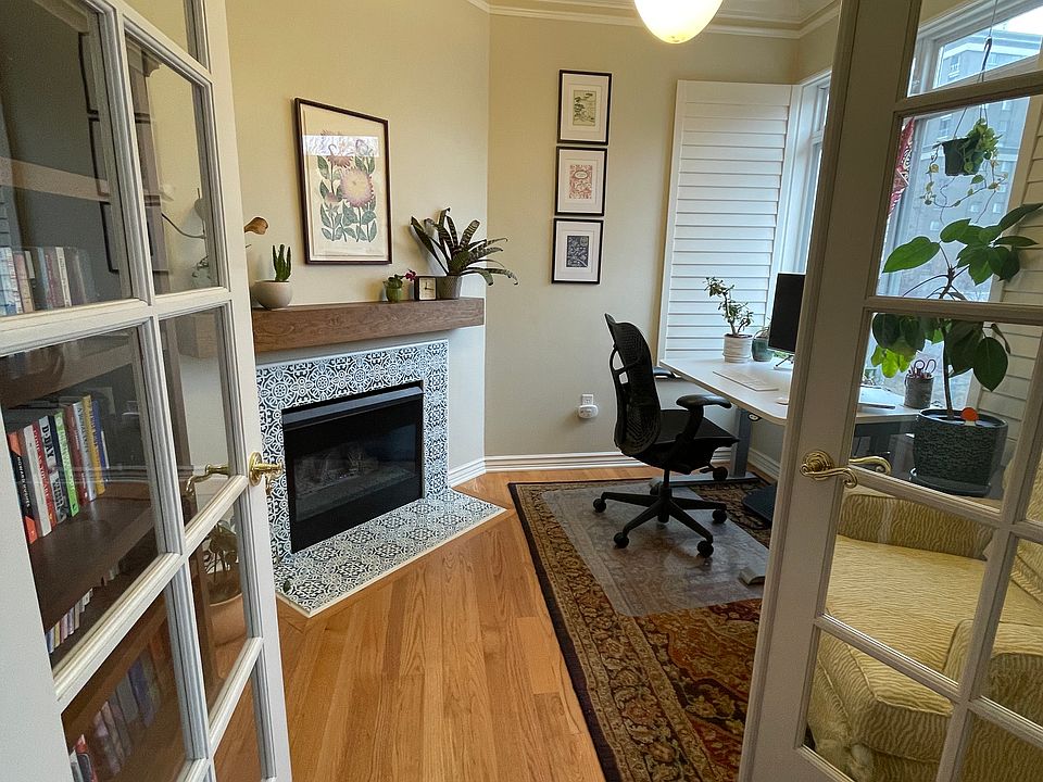 Office with fireplace