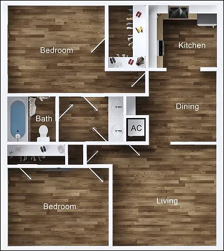 Floor plan 2 Bedroom, 1 Bath