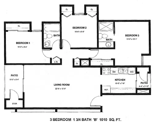 Floor plan Three Bedroom Two Bath Split Floorplan