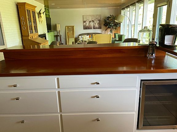 New island with view of living room.