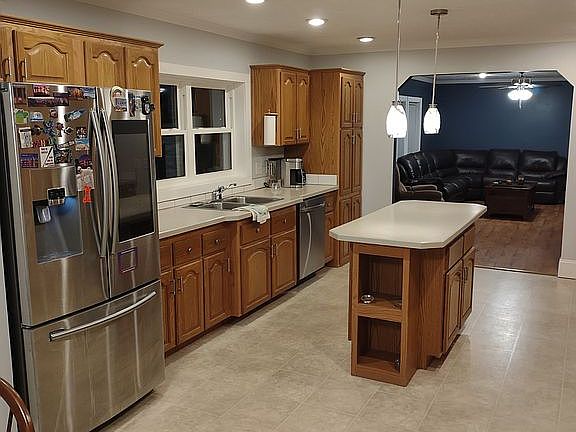 Kitchen with living room view