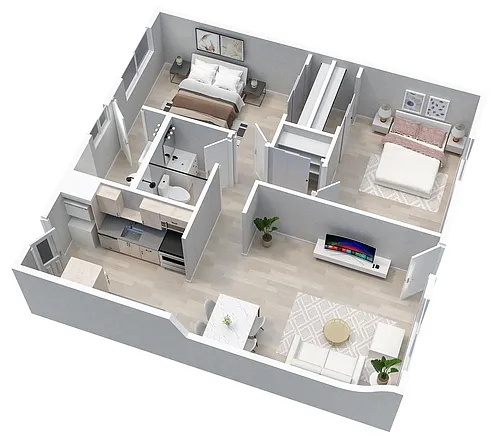 Floor plan Renovated 2 Bed 2 Bath A1