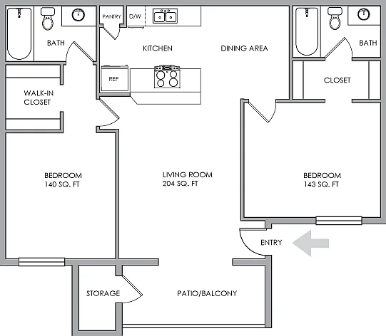2D - Two-Bedroom, Two-Bathroom Floor Plan 2D - Two-Bedroom, Two-Bathroom Floor Plan
