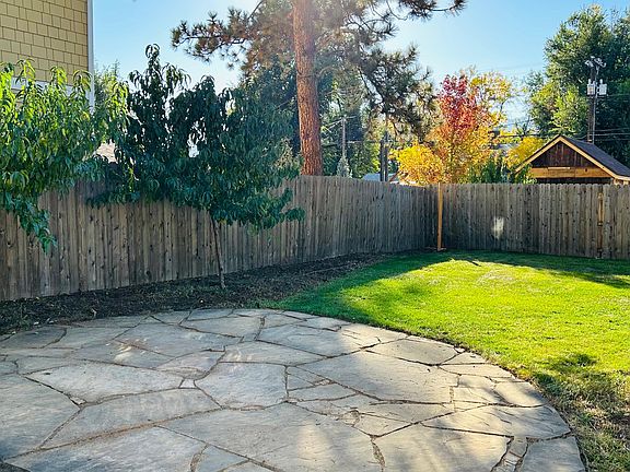 Flagstone patio off kitchen.