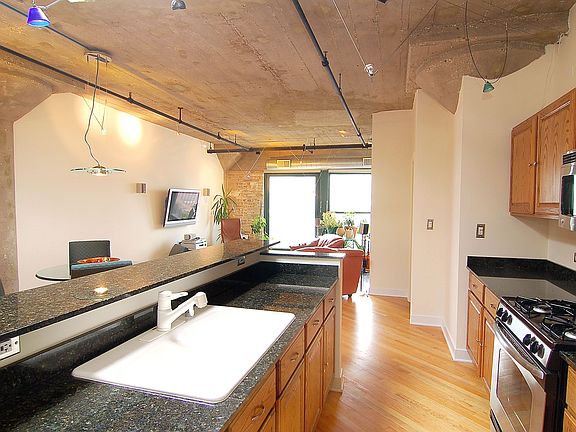 kitchen looking into living area
