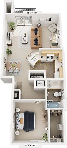 Floor plan One Bedroom End
