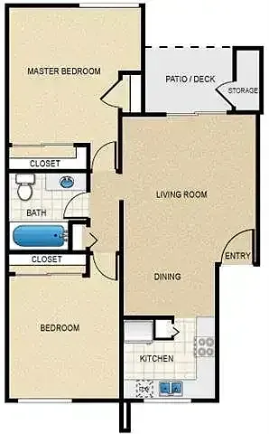 Floor plan First Place 2 Bedroom 1 Bath Downstairs
