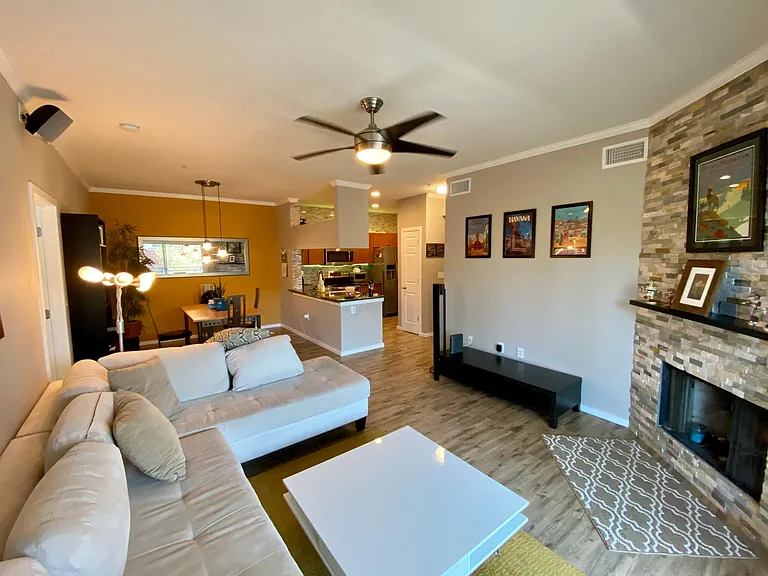 Living room, dining and kitchen