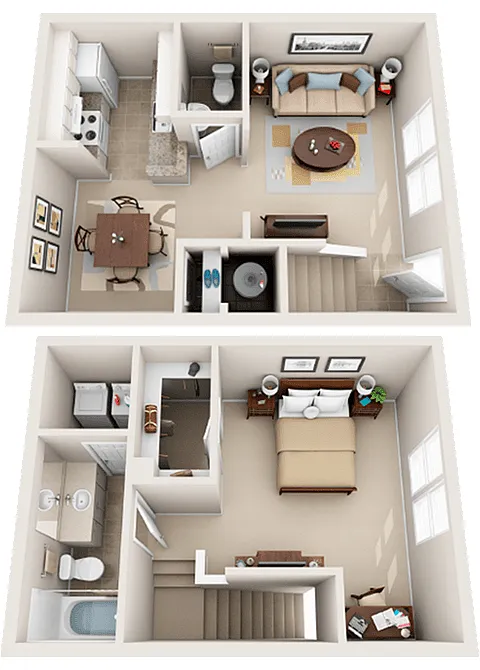 Floor plan 1 Bed 1.5 Bath - A3
