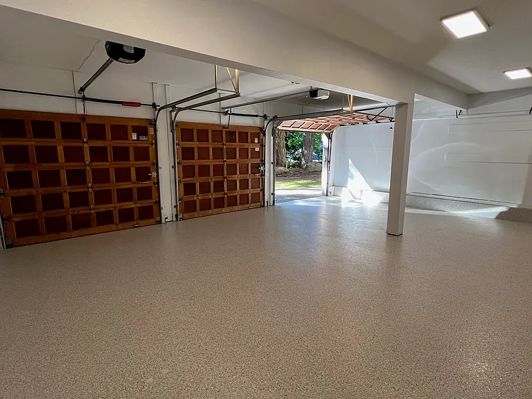 Garage, showing new epoxy floor