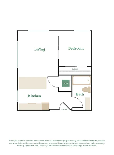 Floor plan 1 Bed, 1 Bath - Apt F