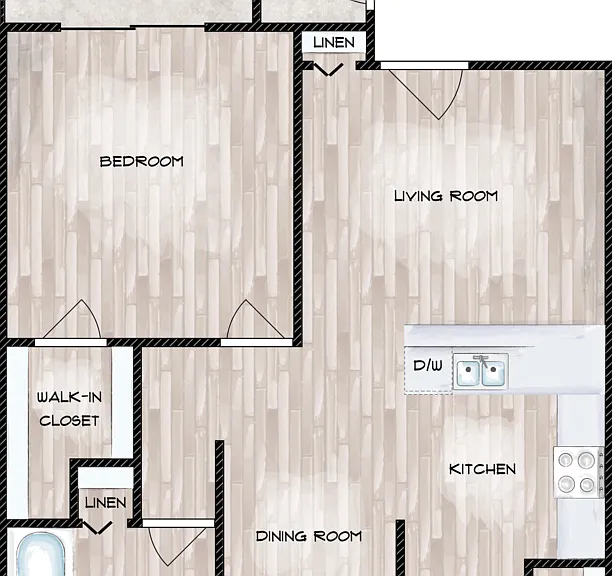 One Bedroom One Bath B Floorplan Diagram