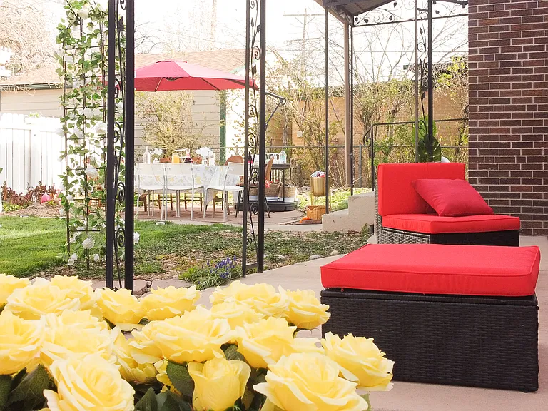 Backyard: Patio Furniture Under a Pergola with Shade
