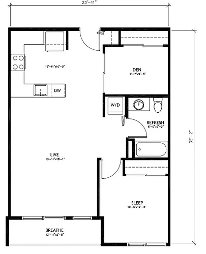 Floor plan 1x1 + Den - C5