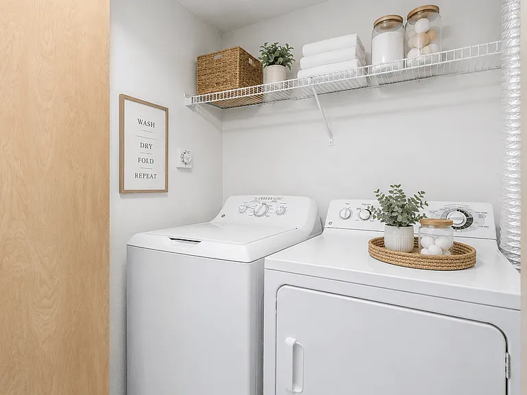 Convenient in-home laundry with added storage and stylish organization. Convenient in-home laundry with added storage and stylish organization.