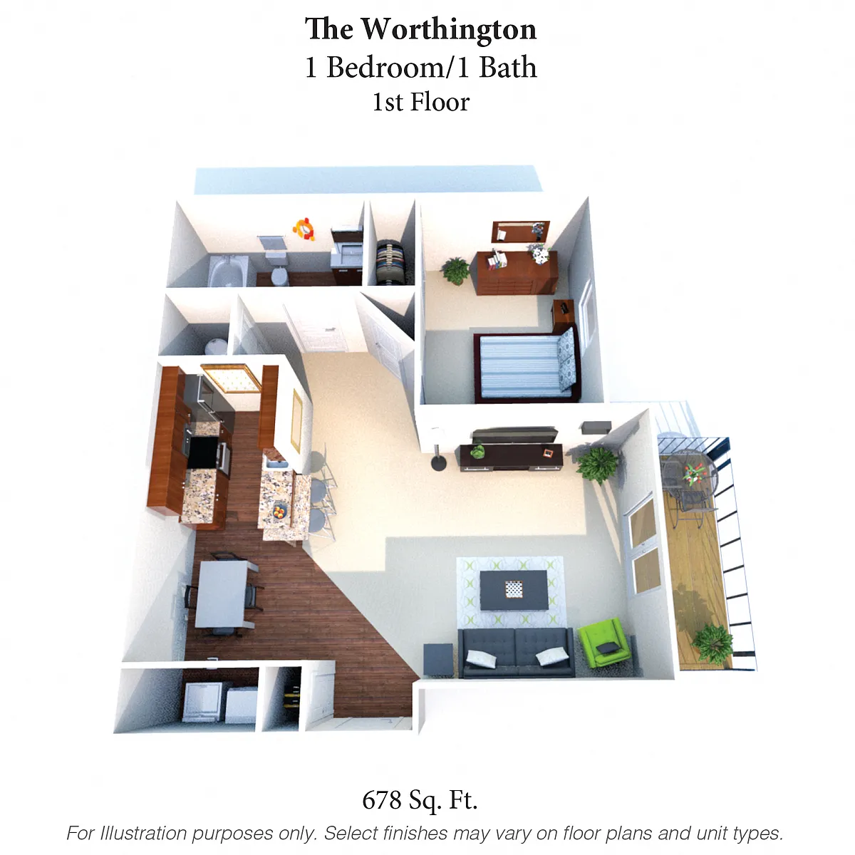 Floor plan The Worthington: 1 Bed, 1 Bath
