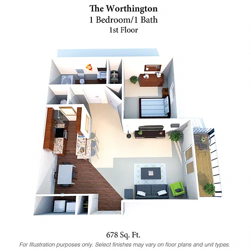 Floor plan The Worthington: 1 Bed, 1 Bath