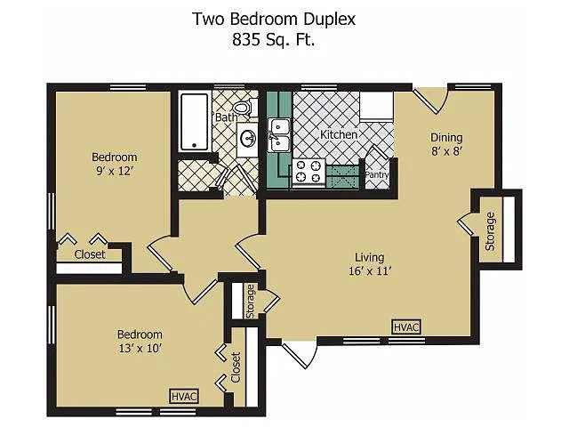 Floor plan Two Bedroom Duplex