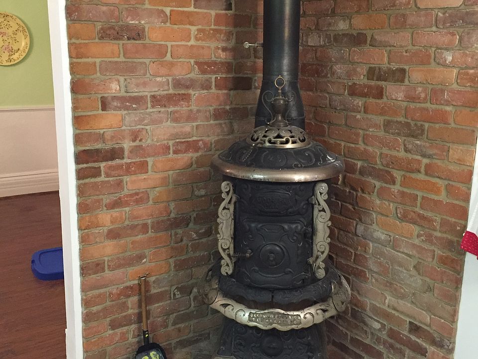 Wood stove in kitchen
