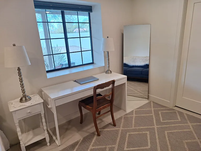 Desk for remote work and study; perfectly window-lit Zoom calls