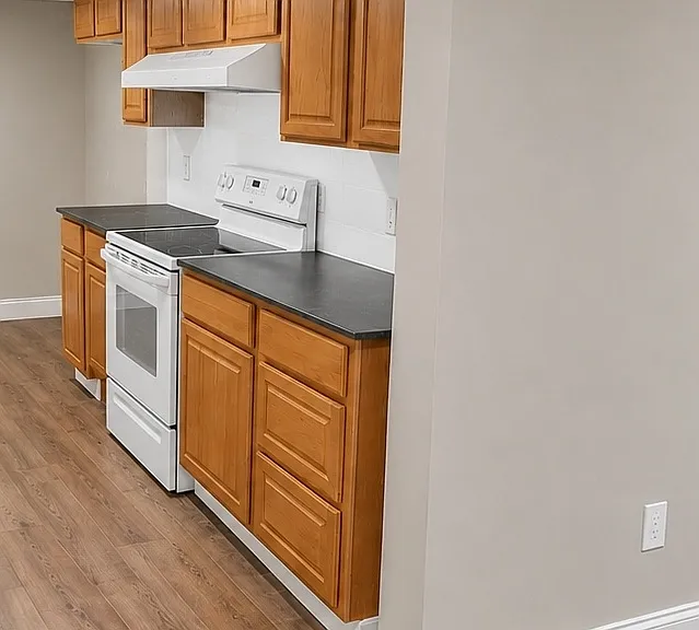 AI-modified to show eventual Kitchen (from LR); Kitchen floor will gray, wood-graining planking