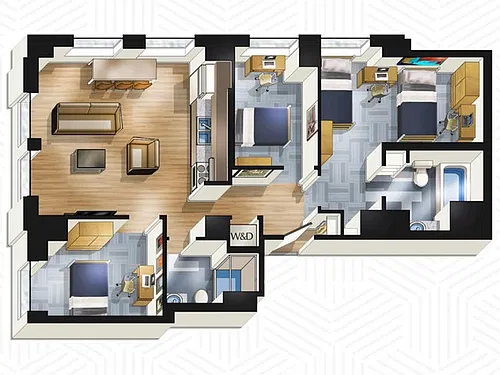 Floor plan 3x2. Floors 22-25