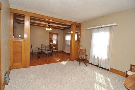 The front view of the wonderful wood work and hard wood floors greet you.