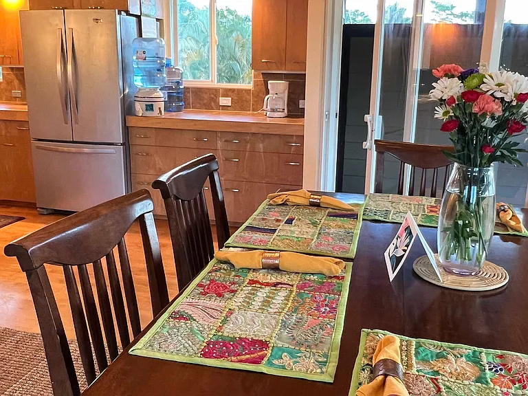 Dining table and kitchen