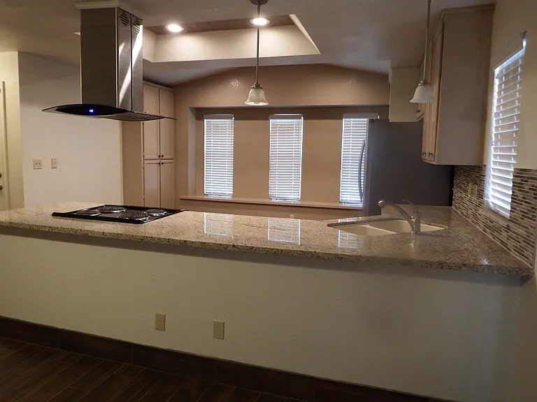 View from the living room into the open concept kitchen.