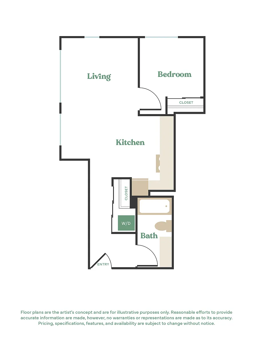 Floor plan 1 Bed, 1 Bath - Apt P