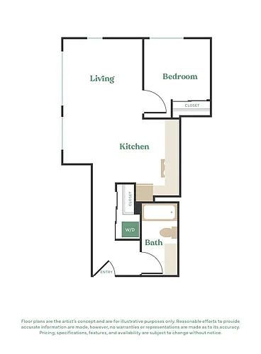 Floor plan 1 Bed, 1 Bath - Apt P