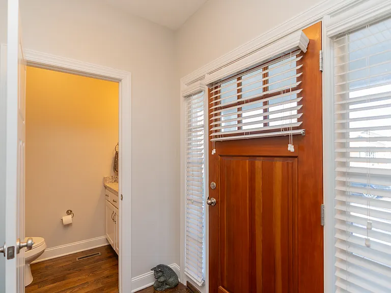 Front door and powder room