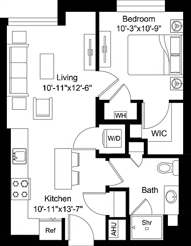 Floor plan 1 Bed/1 Bath-A6