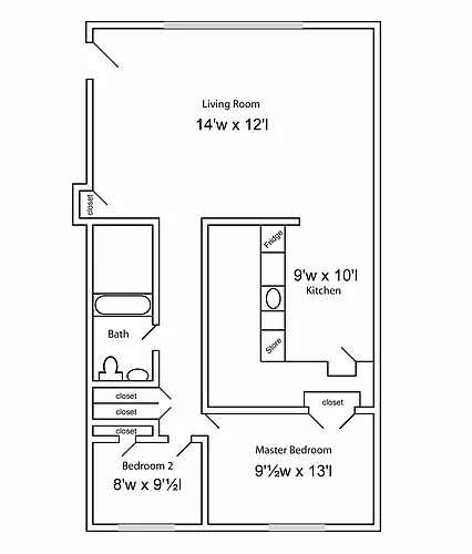 Floor plan 2 Bed x 1 Bath
